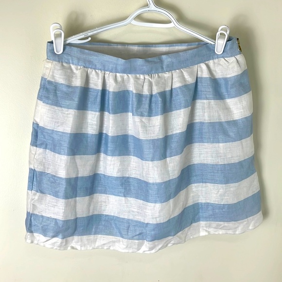 Kenar 100% Linen Rugby Stripes Skater Mini Pockets Skirt Size 12 - Picture 2 of 11